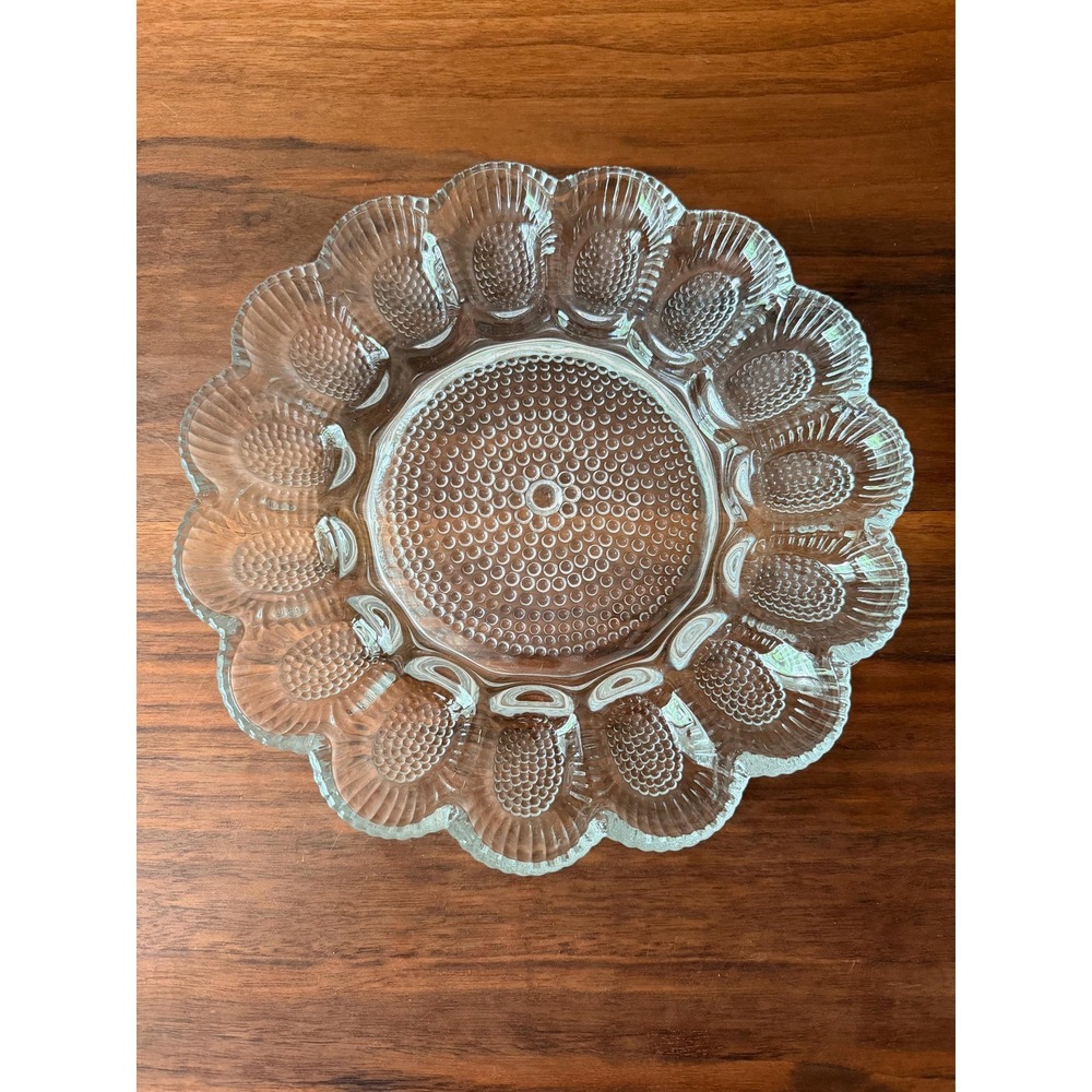 Vintage Hobnail Glass Deviled Egg Platter | Pressed Glass Cottagecore MCM Tray